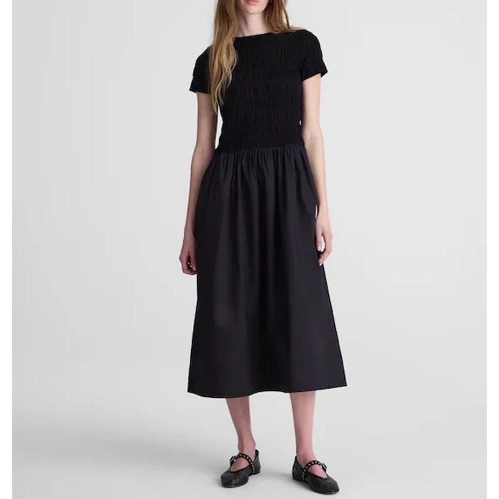 Madewell Smocked Boatneck Midi Dress Jet Black Size XS NWT